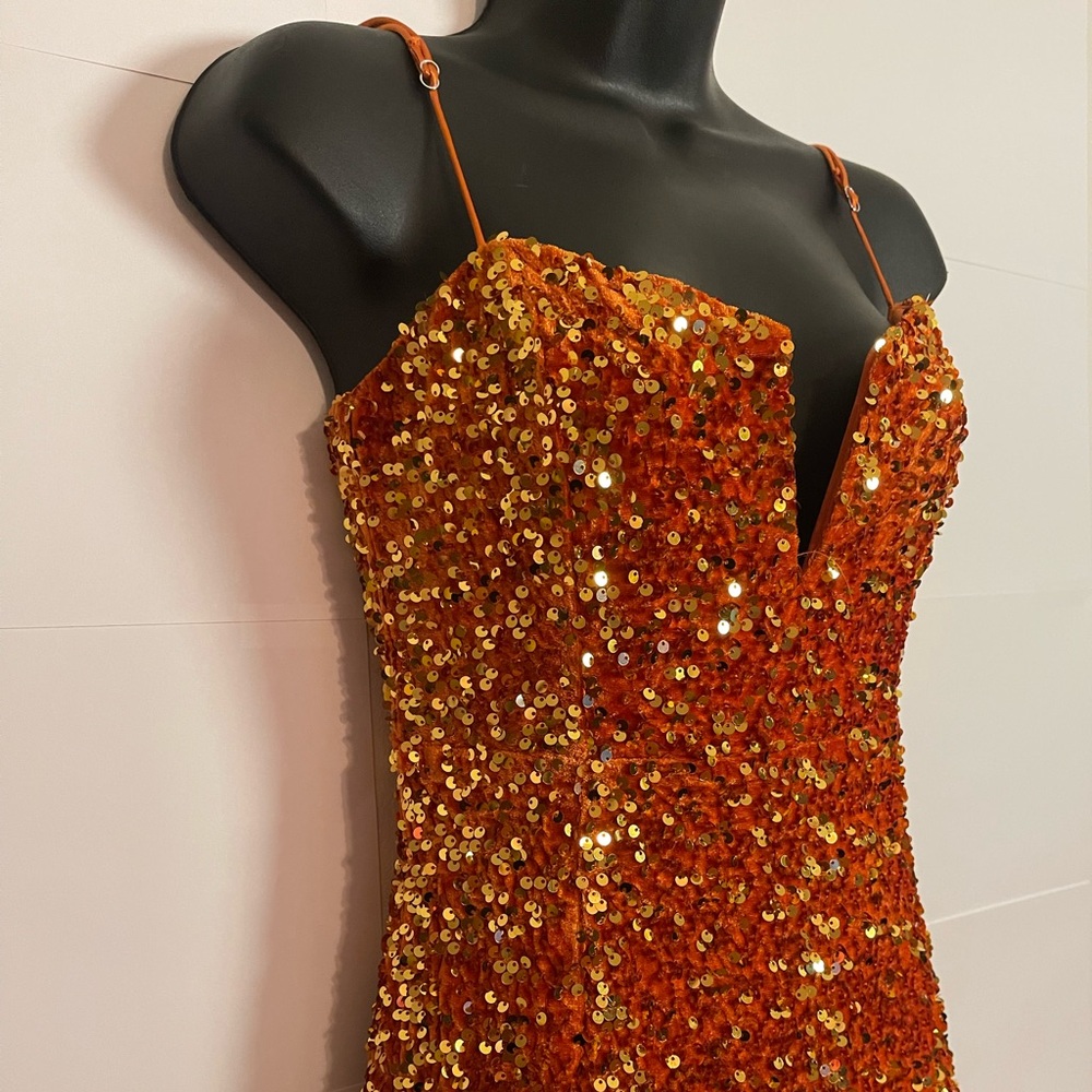 Pink Diamond Sequin Orange Midi Dress